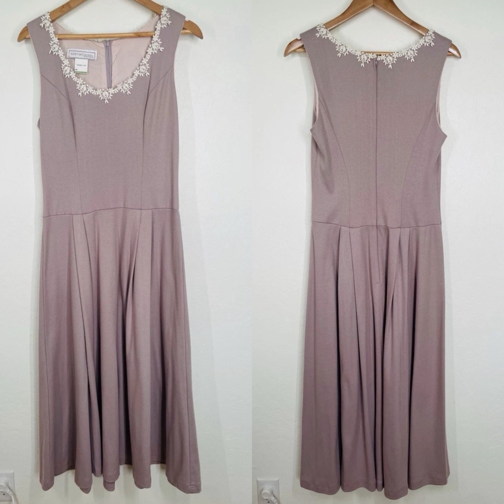 Vintage 80s Scott McClintock Dusty Mauve Cottage Midi Dress M Fit Flare Feminine